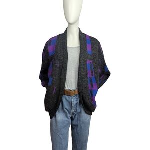 Vintage 80s Abstract Metallic Cardigan Sweater – Purple & Cobalt – Size L